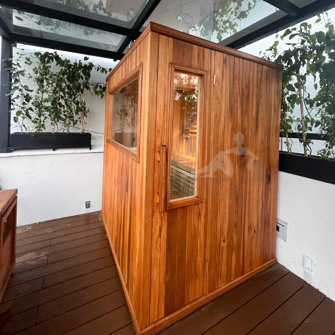 Cabina de sauna de madera y cristal de Sauna Stilo